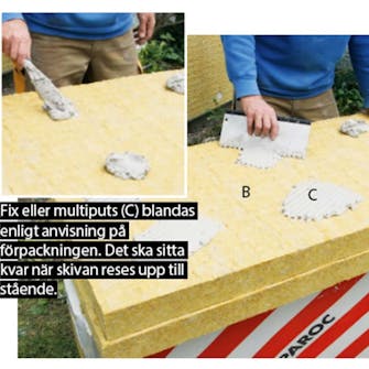 Isolera utvändigt: Isoleringen skärs till och förses Isolera utvändigt: Isoleringen skärs till och förses